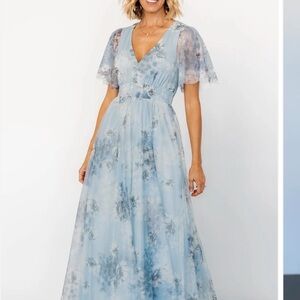 Elegant Blue Floral Dress